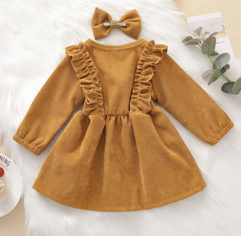 Ruffles and Bows Corduroy Dress & Bow Hair Clip