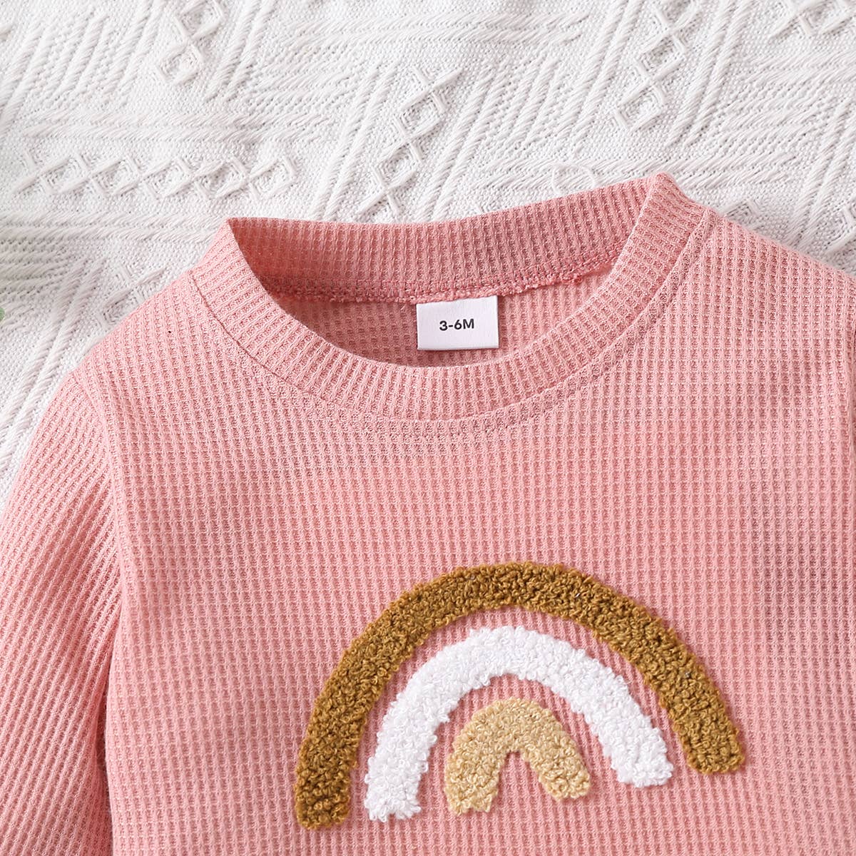 Baby Girl Rainbow Pattern Waffle Long-Sleeve Sweatshirt