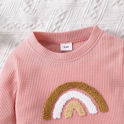 Baby Girl Rainbow Pattern Waffle Long-Sleeve Sweatshirt