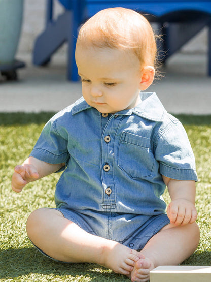Light Wash Denim Button-Up Romper