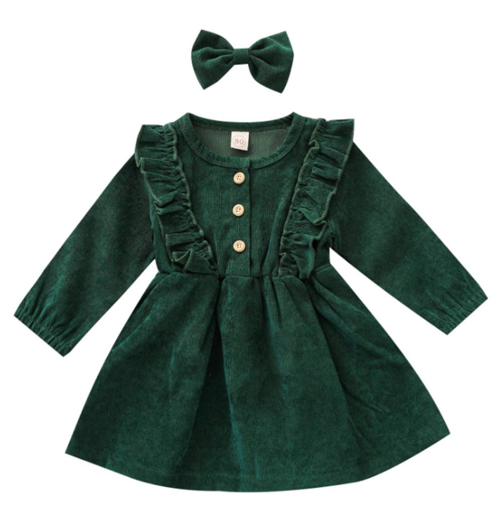 Ruffles and Bows Corduroy Dress & Bow Hair Clip