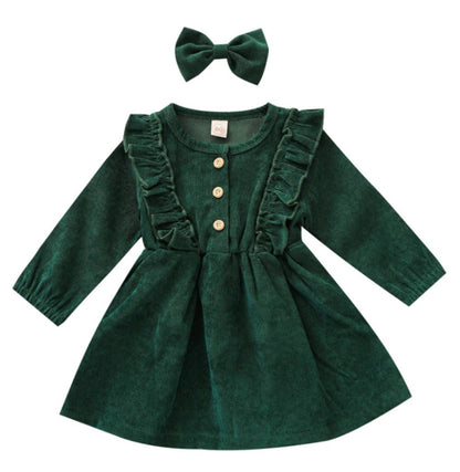 Ruffles and Bows Corduroy Dress & Bow Hair Clip