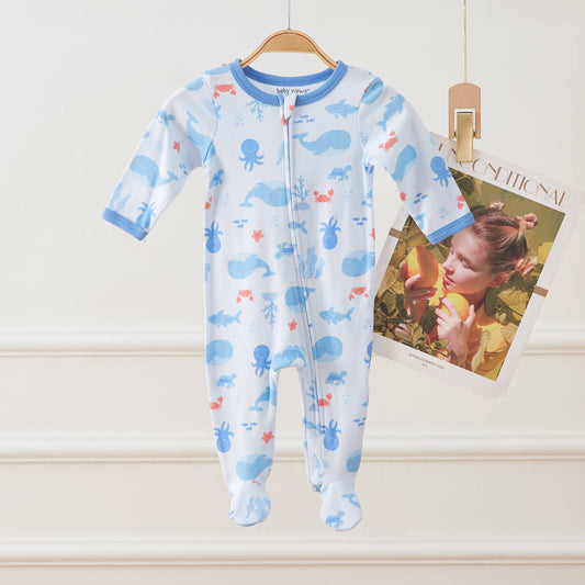 Whale Double Zipper Footie Pajamas