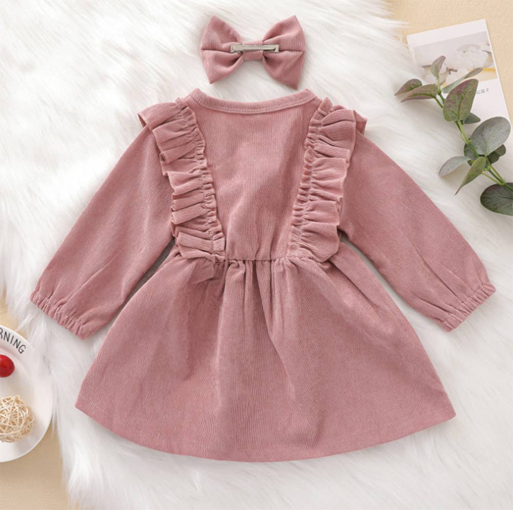 Ruffles and Bows Corduroy Dress & Bow Hair Clip