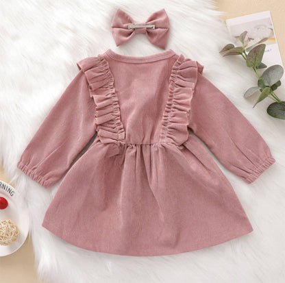Ruffles and Bows Corduroy Dress & Bow Hair Clip