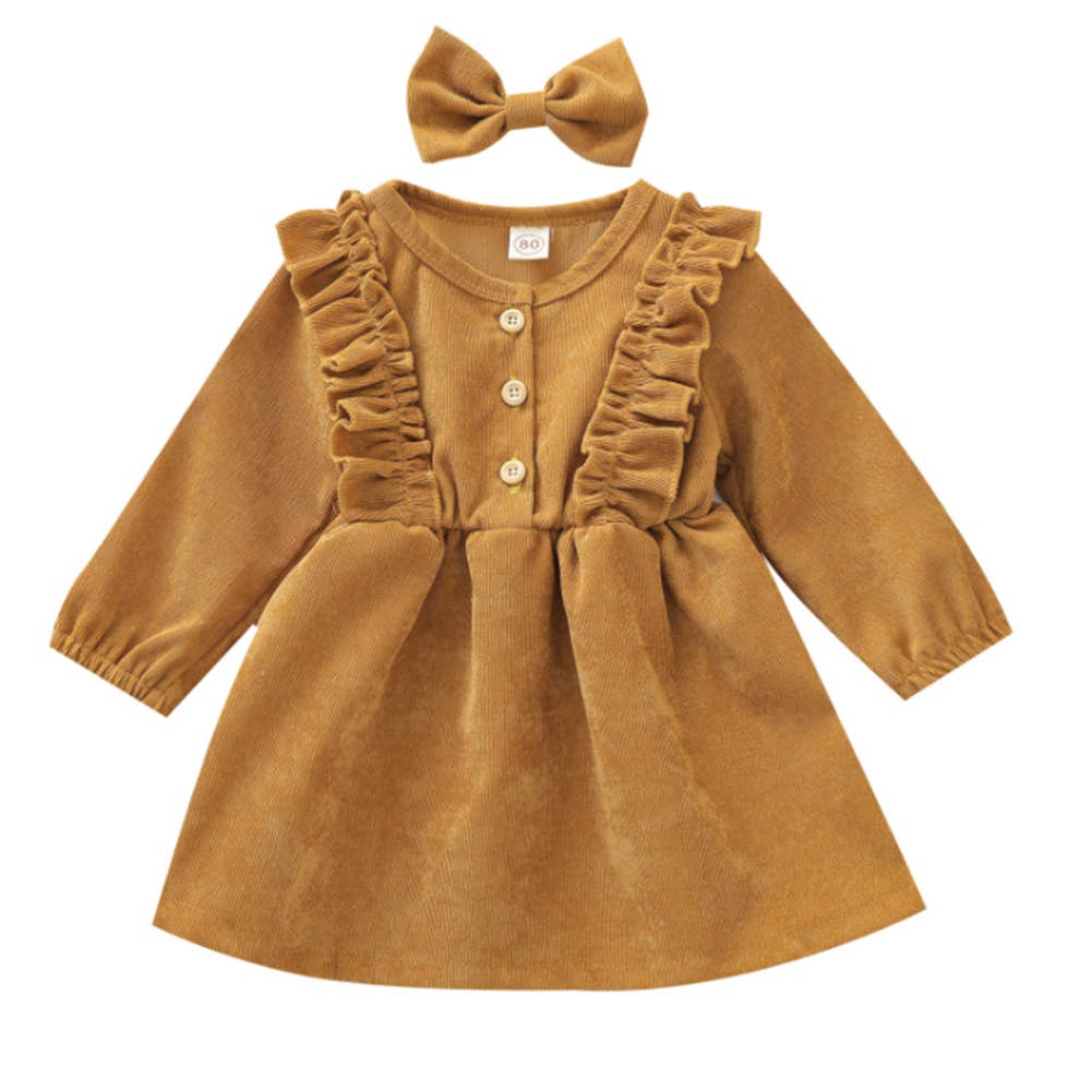 Ruffles and Bows Corduroy Dress & Bow Hair Clip