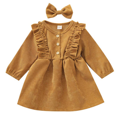 Ruffles and Bows Corduroy Dress & Bow Hair Clip