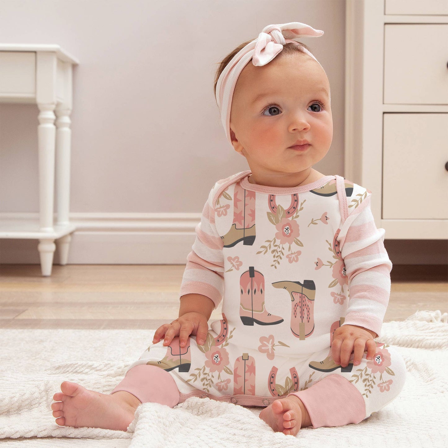 Western Cowgirl Boots Cotton Romper