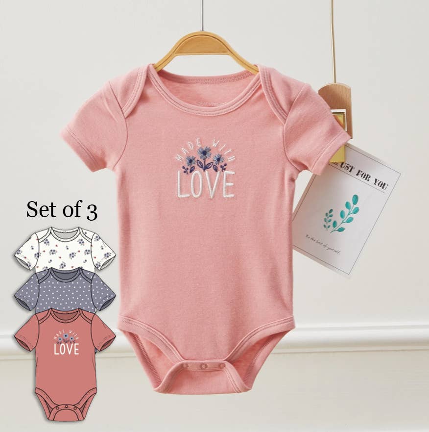 Made With Love Flower 3 Piece Onesie Set