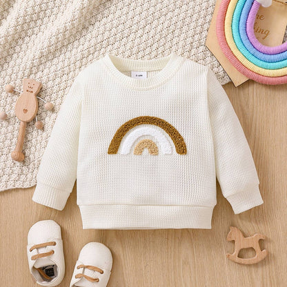 Baby Girl Rainbow Pattern Waffle Long-Sleeve Sweatshirt