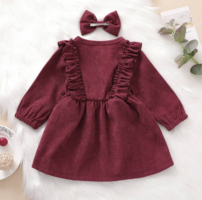 Ruffles and Bows Corduroy Dress & Bow Hair Clip