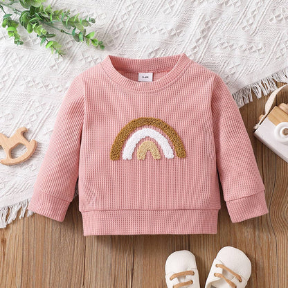 Baby Girl Rainbow Pattern Waffle Long-Sleeve Sweatshirt