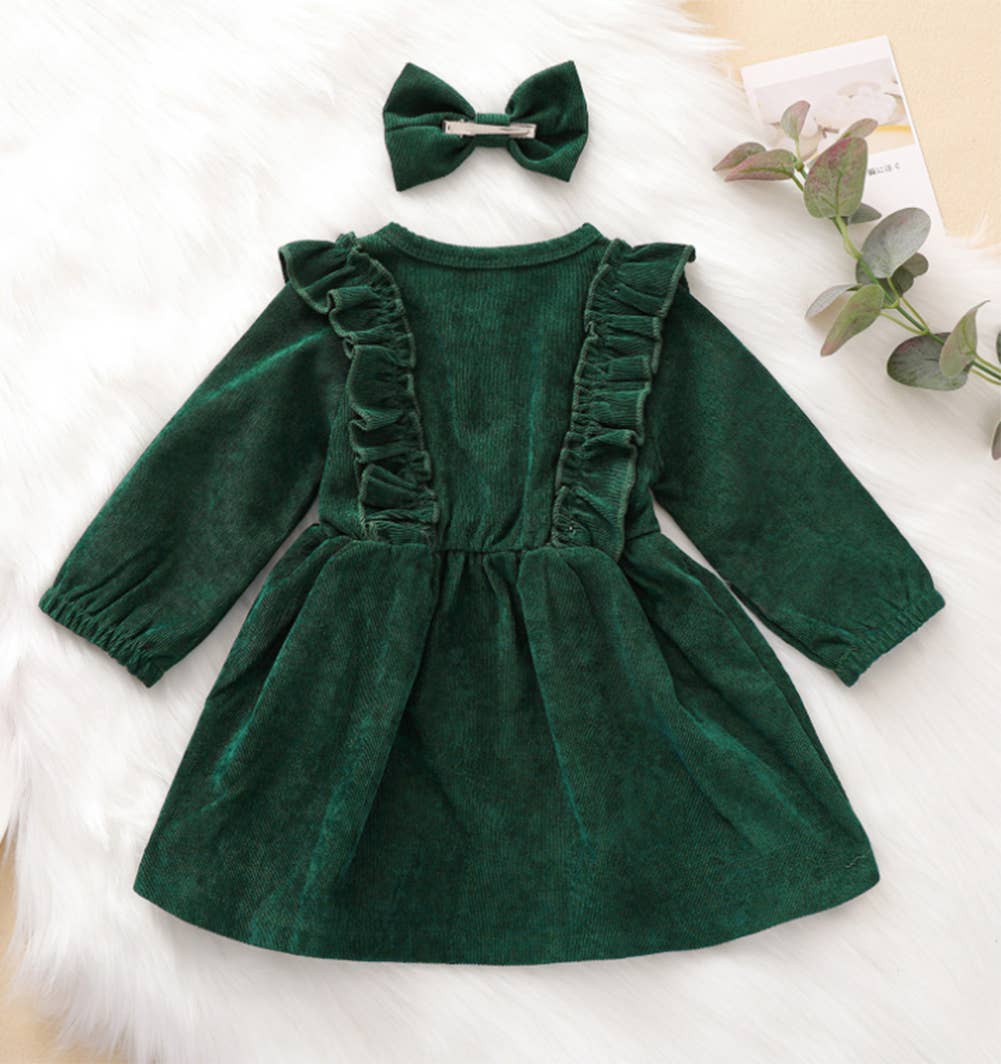 Ruffles and Bows Corduroy Dress & Bow Hair Clip