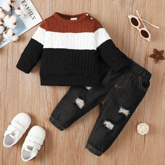 Baby Boy 2-Piece Cotton Jeans & Colorblock Sweatshirt