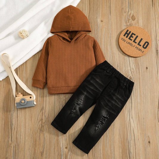 Waffle Knit Hooded Sweatshirt & Jeans