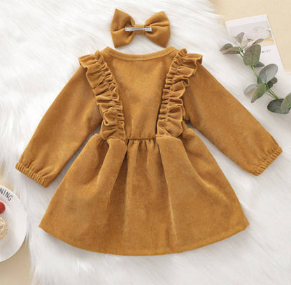 Ruffles and Bows Corduroy Dress & Bow Hair Clip