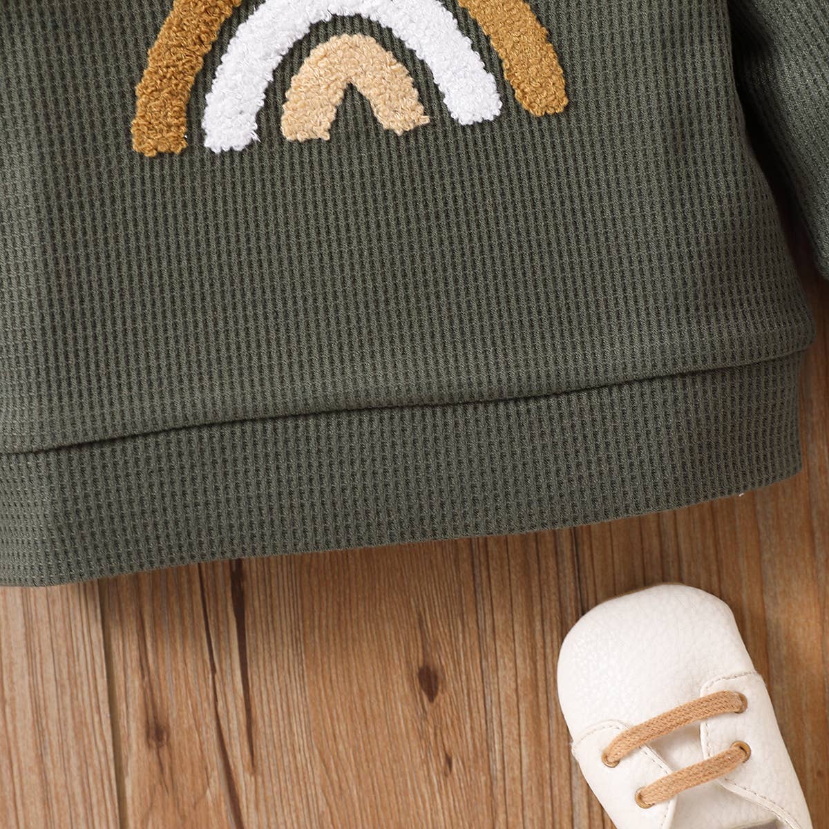 Baby Girl Rainbow Pattern Waffle Long-Sleeve Sweatshirt