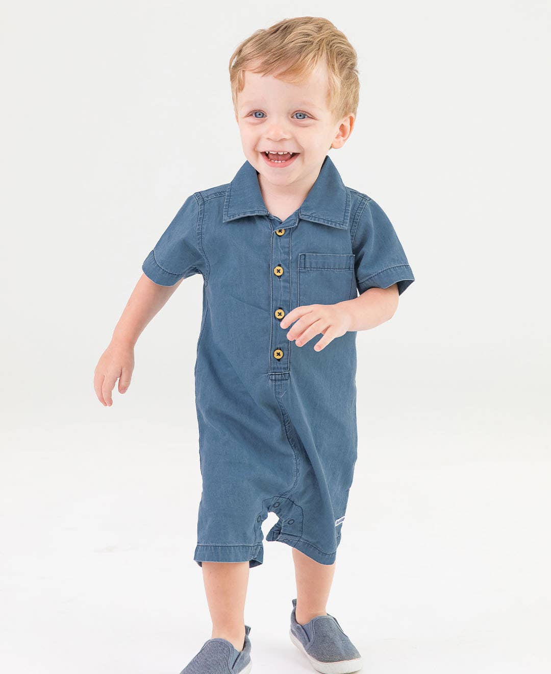 Light Wash Denim Button-Up Romper