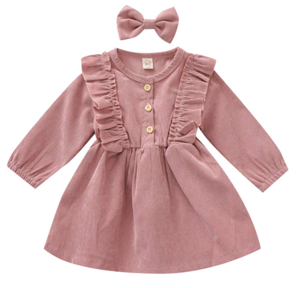 Ruffles and Bows Corduroy Dress & Bow Hair Clip