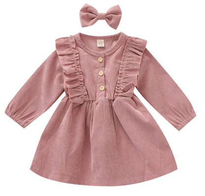 Ruffles and Bows Corduroy Dress & Bow Hair Clip