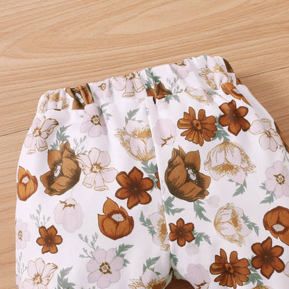 2pcs Long Sleeve Top and Floral Pant Set