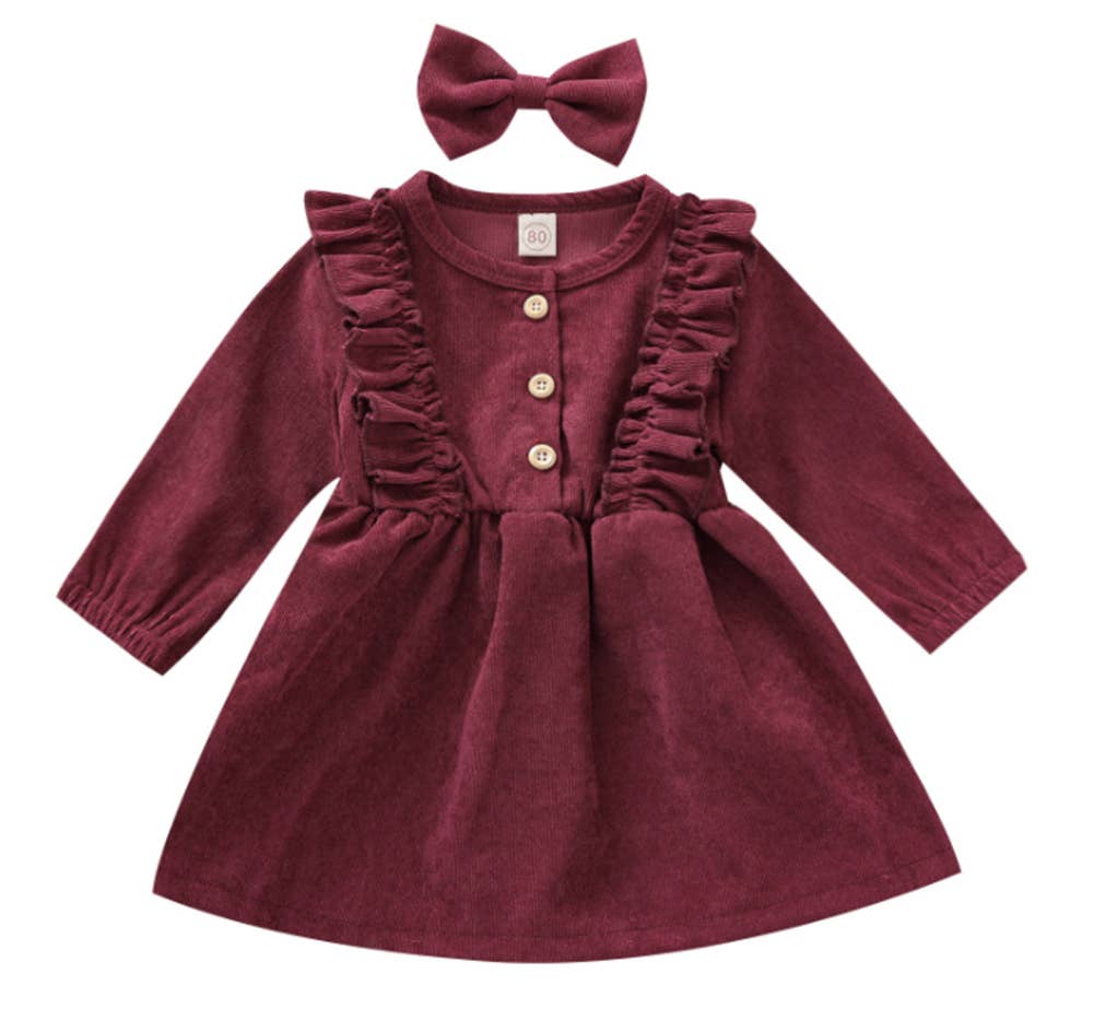 Ruffles and Bows Corduroy Dress & Bow Hair Clip