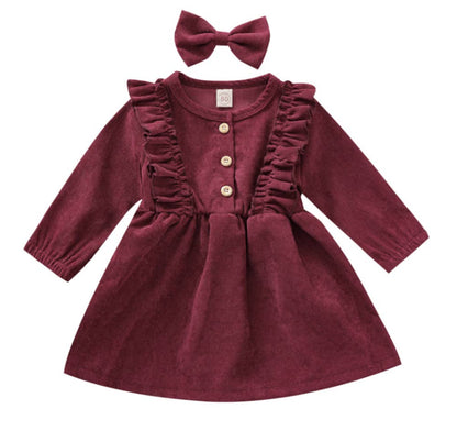 Ruffles and Bows Corduroy Dress & Bow Hair Clip