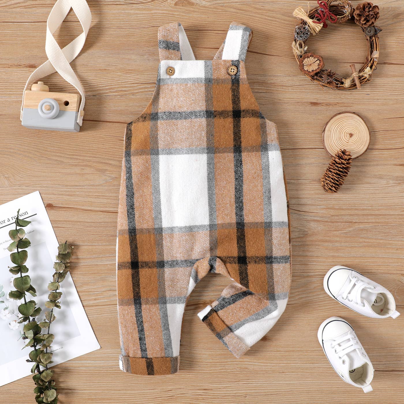Baby Boy Button Front Plaid Overalls